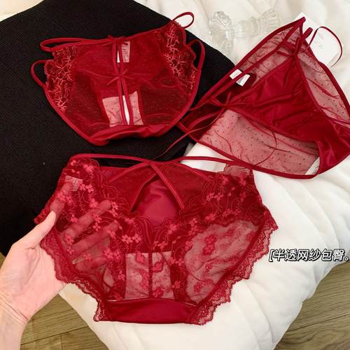 red ladies panties waist hollow mesh lace sexy red Ankola