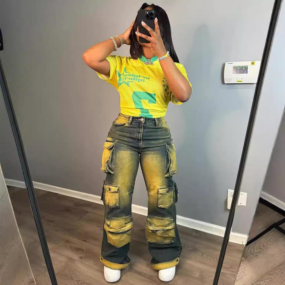dye straight womens overalls personality hanging jeans