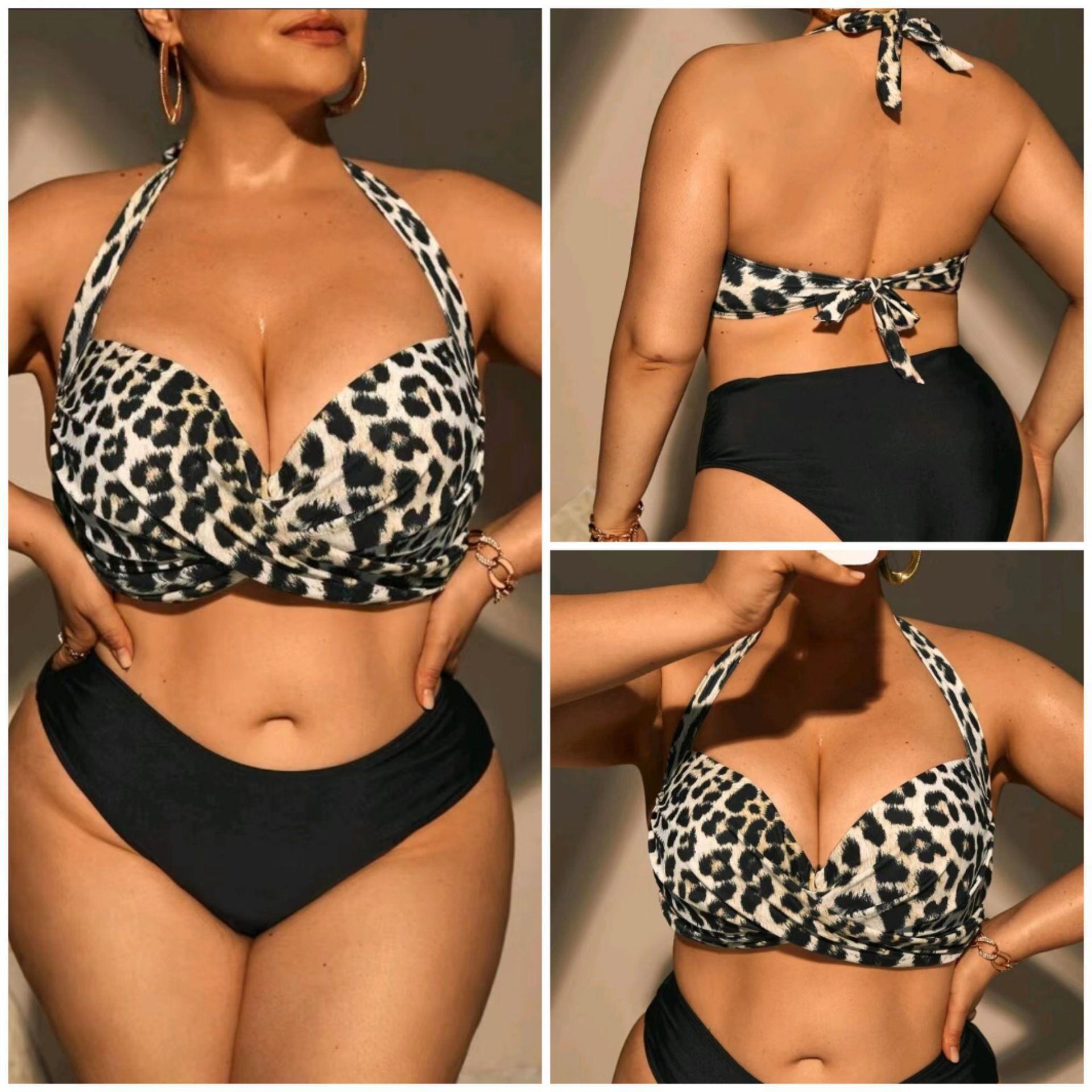 bikini print leopard waist high split womens swimsuit size