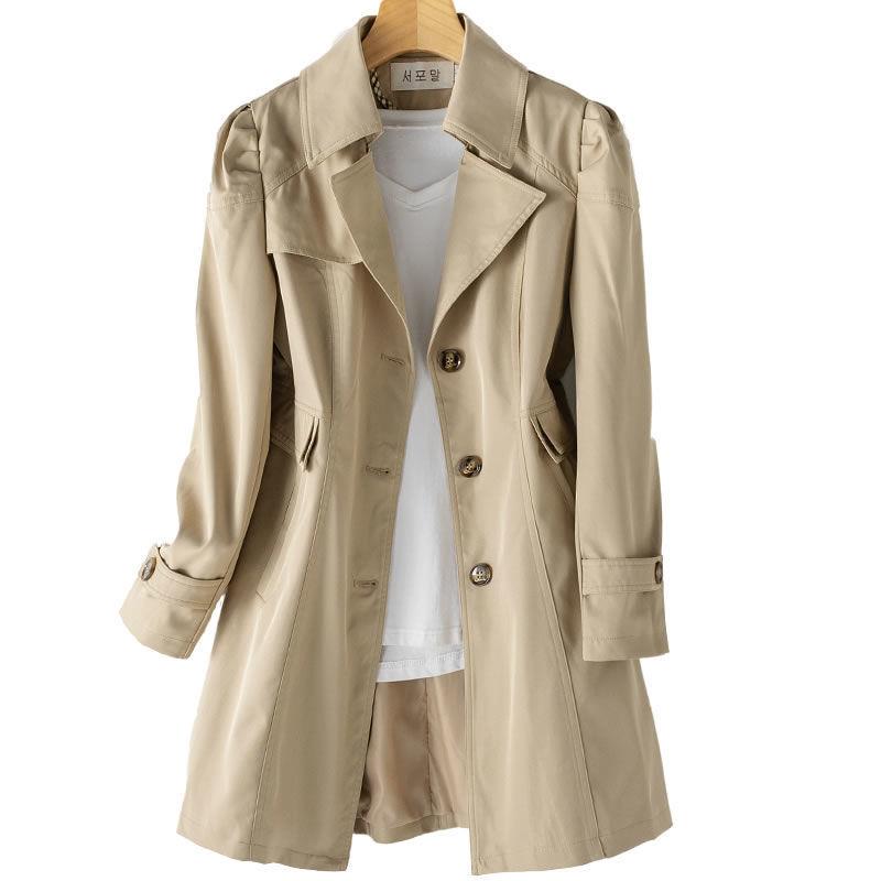 Fashion casual windbreaker womens mid-length slim jacket