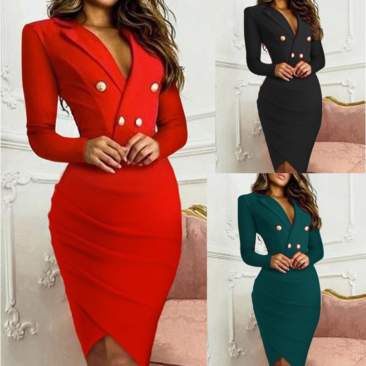 women dress hip bag business breasted double solid