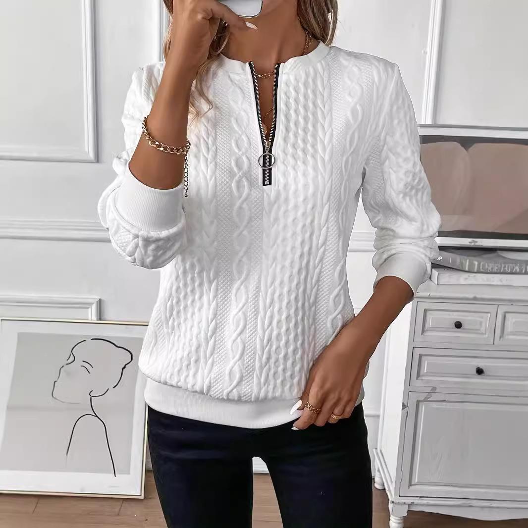 autumn women textured zipper sweatshirt solid long casual