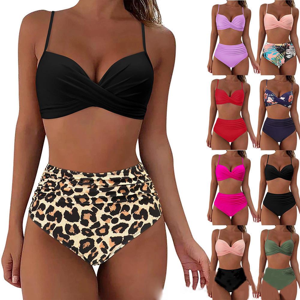 sleeve two-piece womens pleated swimsuit Short triangle