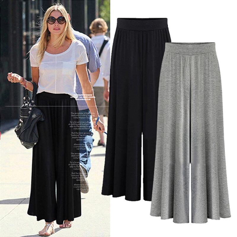 women white wide leg pants  summer long trousers elastic