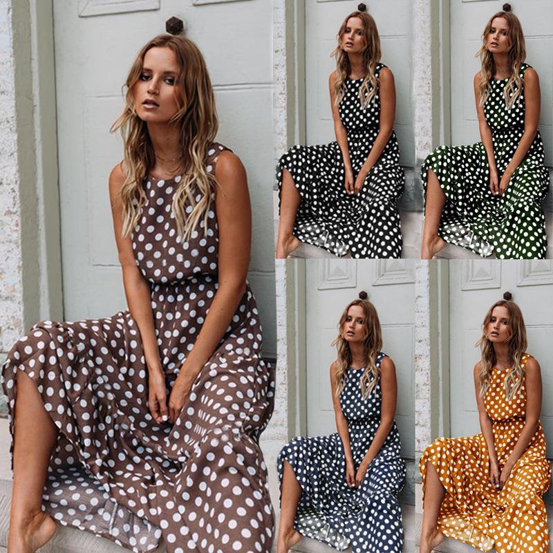 summer sleeveless polka print boho dress for women elegant