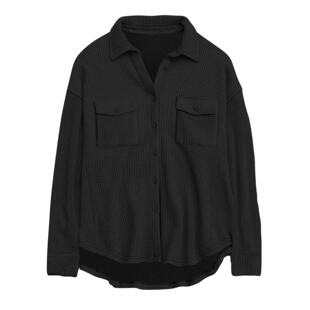 Loose Top Color Shirt Womens Long Solid Waffle Casual