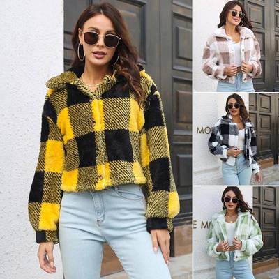 autumn winter womens clothing warm jacket new loose plaid
