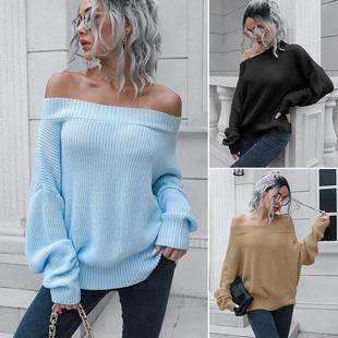 sleeve knitted sweater Womens off long with shoulder loose