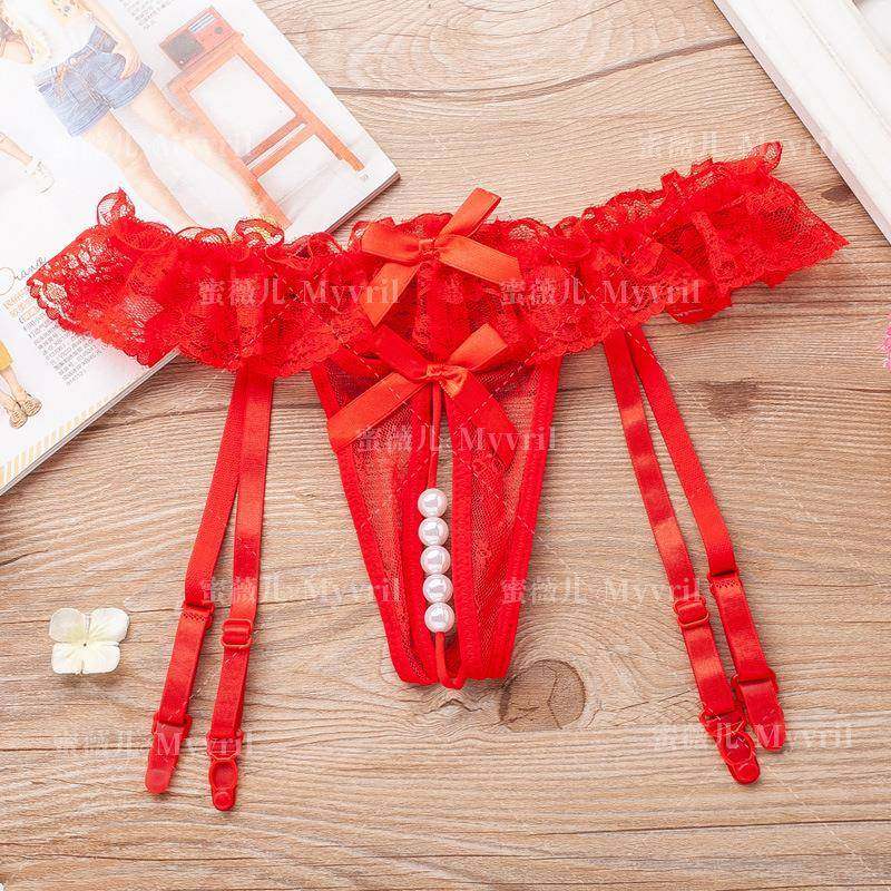 set garter stockings pearl garter crotchless without