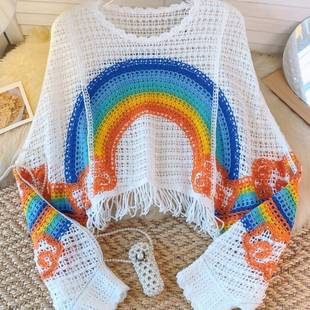 top layered loose neck round outerwear tassels with sweater