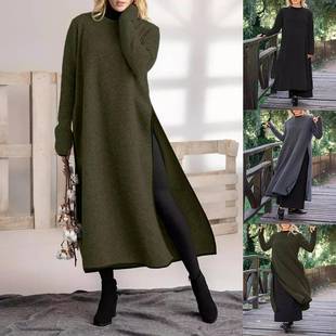 black turtleneck knitting oversize vintage dresses long