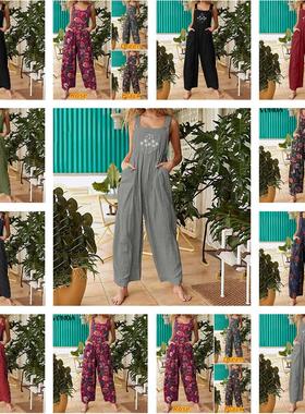 Women's loose side pocket overalls in 14 colors and 5 sizes