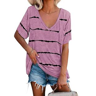 ladies striped shirt short sleeved tie casual loose dye