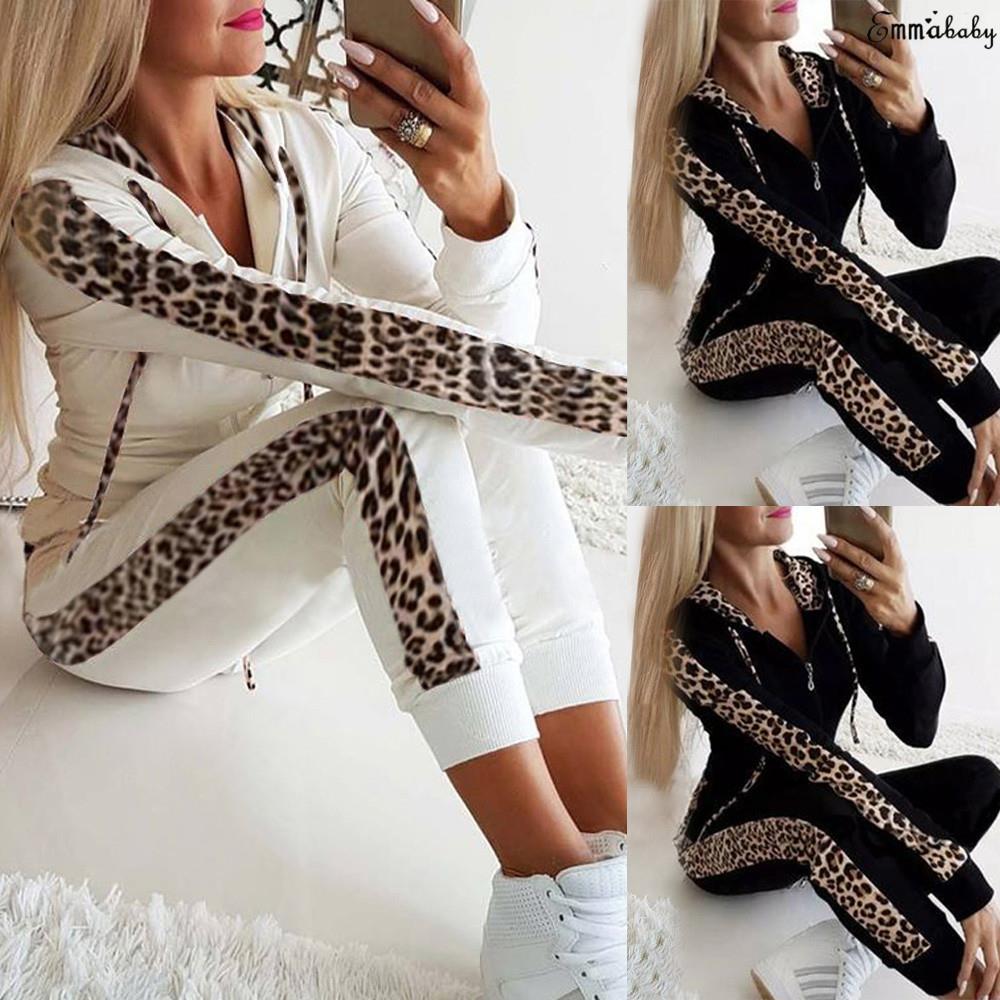 Leopard print long sleeve pocket plus fleece zipper hoodie