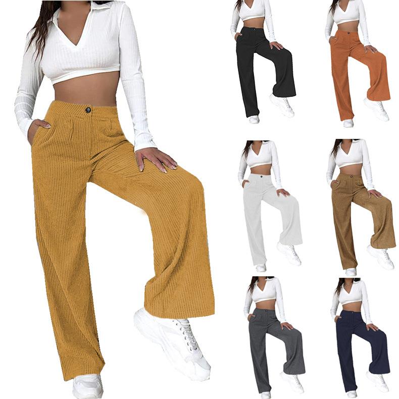 women for trousers straight loose corduroy color solid