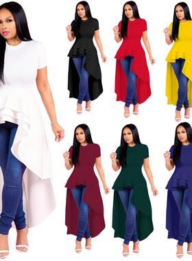 dress plain long dress hem skirt flounces irregular dress