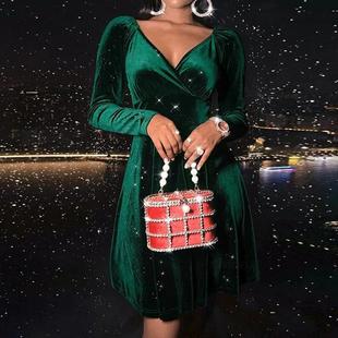 green dress party vestido eleagnt corduroy dresses red