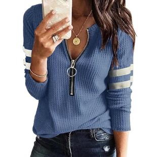 pullover striped long women neck casual print fashion front