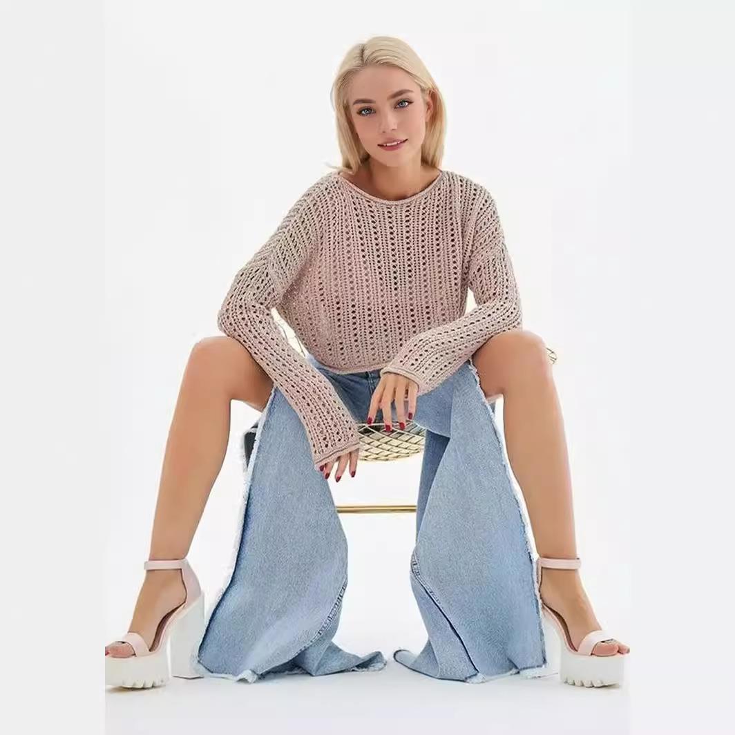 trousers jeans edge high double versatile slit girl hot