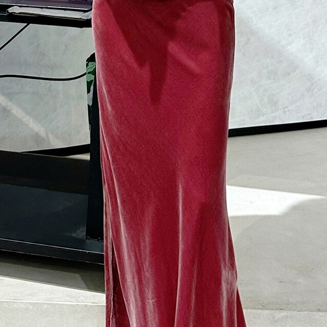 盛唐牡丹 | 杨妃粉真丝丝绒女半裙高端女装