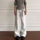 复古cleanfit休闲直筒裤 XCOK秋冬骨白千鸟格弯刀牛仔微喇裤 白美式