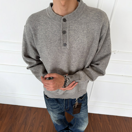 XCOK[抗起球]早春cleanfit高质感正肩宽松圆领针织衫长袖男XT928