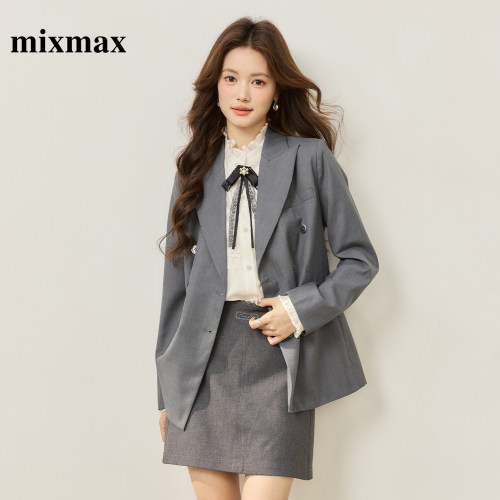 MIXMAX/美姿宝莲英伦风灰色西装外套女长袖职场通勤高端百搭外套