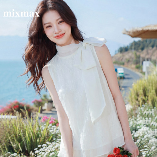 MIXMAX/美姿宝莲2026夏新款蝴蝶结系带无袖上衣温柔百搭通勤衬衫