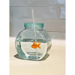 金鱼缸水杯设计感小众target吸管杯大容量随身杯运动水壶2024新款