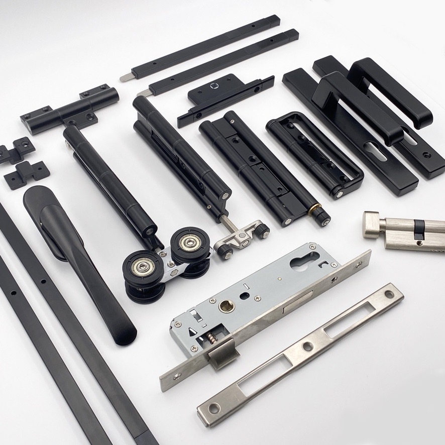 折叠门黑色合页拉手上吊轮下滑轮