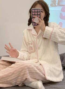 2026月子服秋冬12月珊瑚绒加厚加绒产后哺乳喂奶衣怀孕期孕妇睡衣
