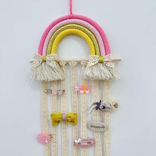 波西米亚手工编织彩虹挂饰儿童发夹发箍发饰收纳整理带壁挂装饰品