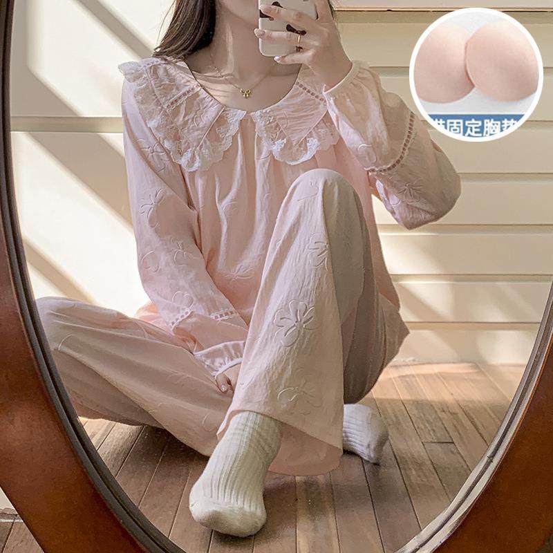 云朵棉睡衣女带胸垫2026新款春秋季云朵棉娃娃领长袖公主风家居服,女士内衣/男士内衣/家居服,睡袍/浴袍,淘宝优惠券,粉丝福利购,淘宝优惠卷