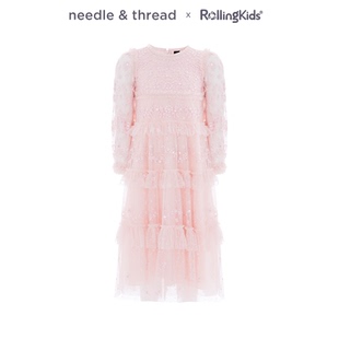 甜美 needle 公主粉色网纱连衣裙女童长袖 thread RollingKids