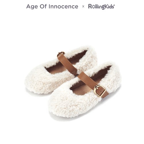 Age of Innocence 儿童毛绒皮鞋女童白色搭扣单鞋丨RollingKids