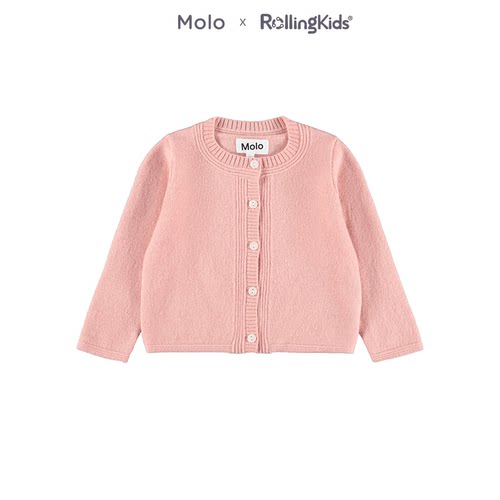 Molo 简约甜美浅粉色针织开衫女圆领毛衣休闲上衣丨RollingKids