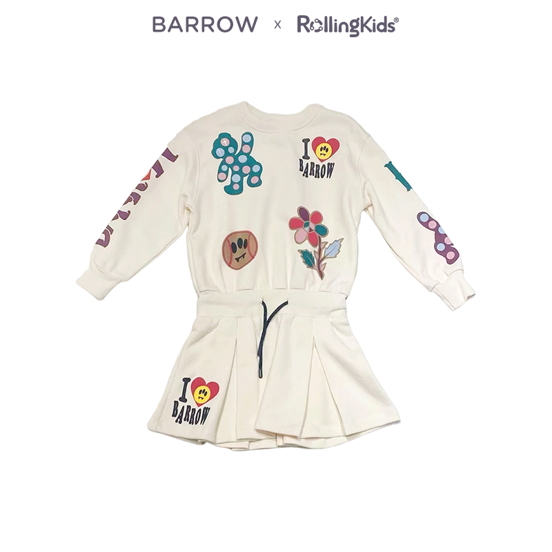 BARROW 女童卡通印花连衣裙可爱收腰长袖衬衫裙丨RollingKids