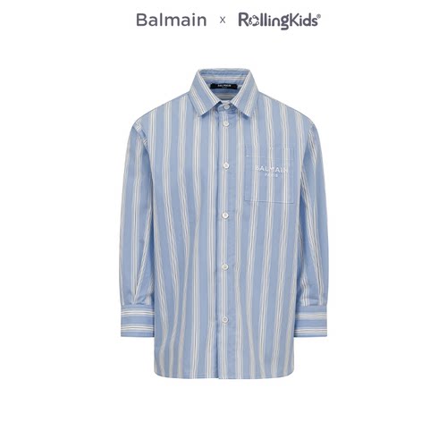 BALMAIN 简约条纹衬衫男女童长袖休闲浅蓝色上衣丨RollingKids