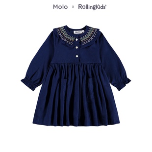 Molo 儿童长袖连衣裙女童时尚百搭休闲长裙丨RollingKids