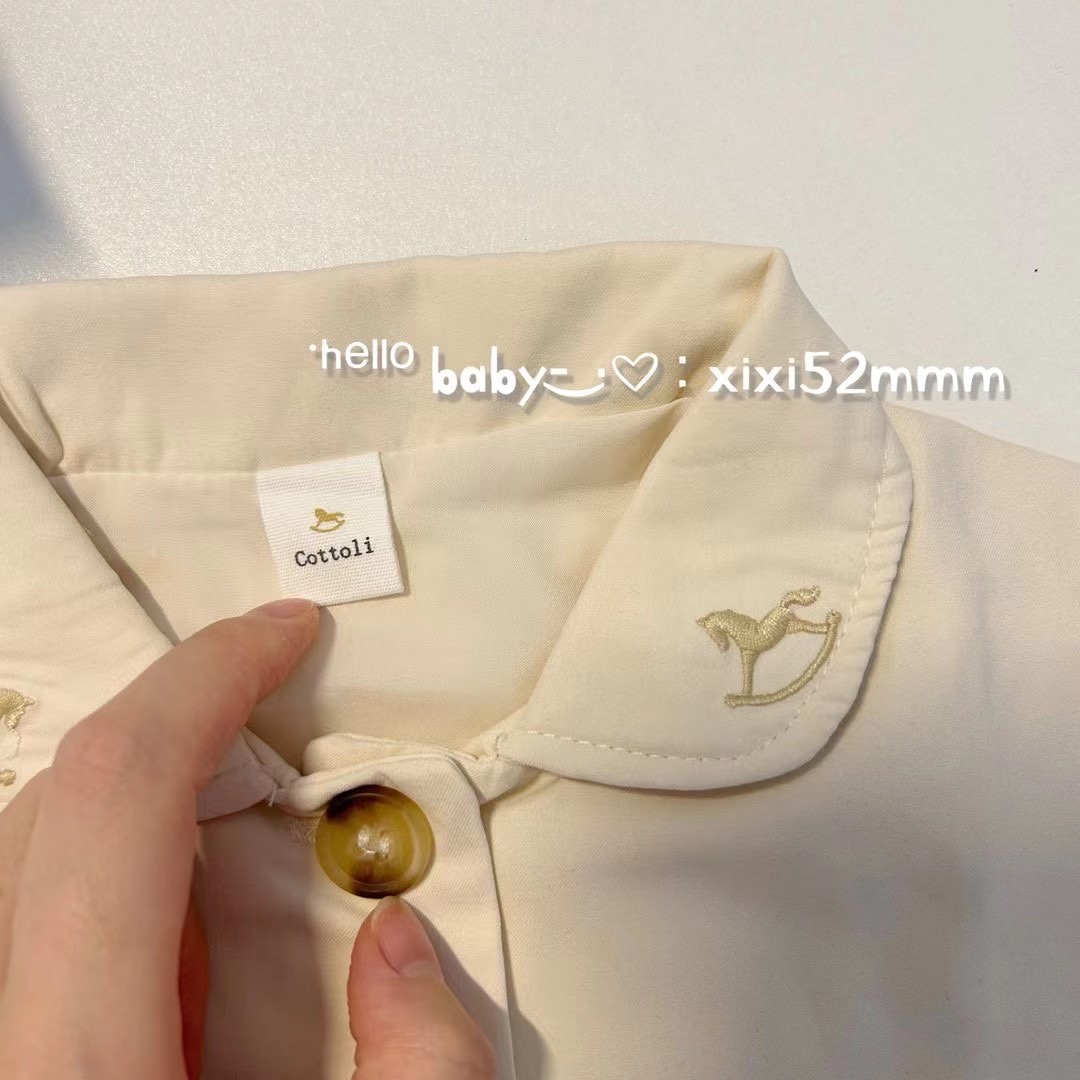 日单小木马cottoli刺绣娃娃领翻领分袖斗篷外套开衫男女宝学院风