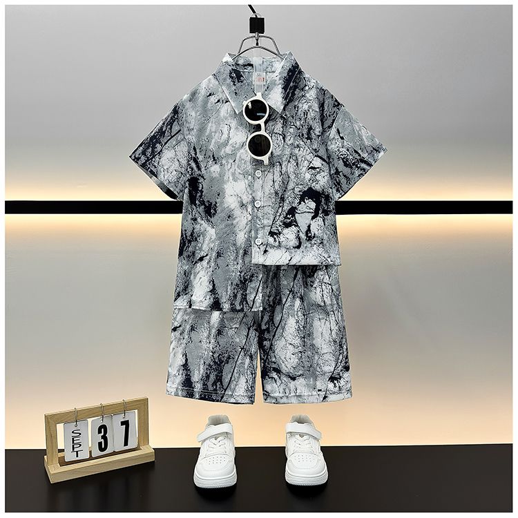 男童夏装衬衫套装夏威夷沙滩服亲子旅游穿搭宝宝衣服2025年慵懒风