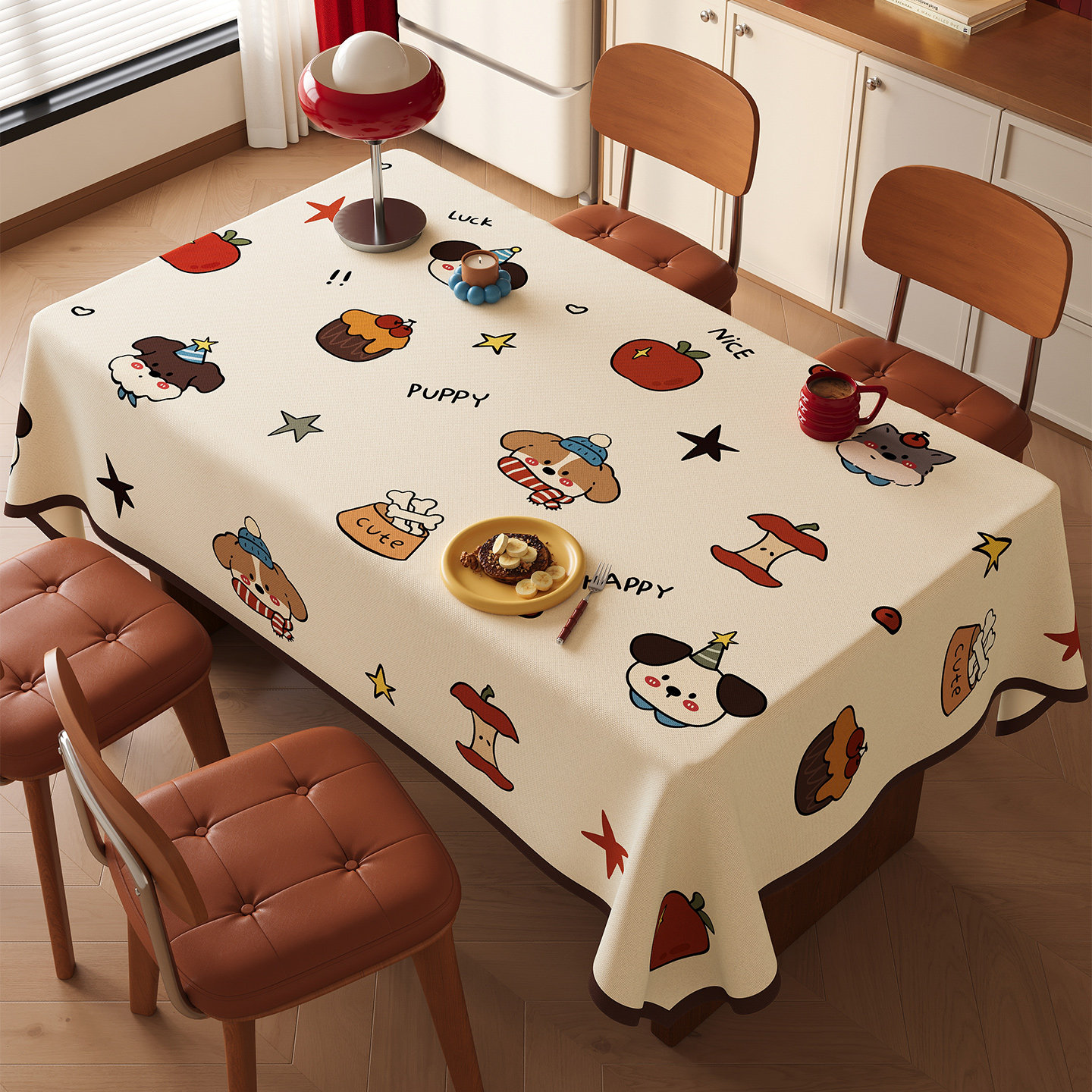 美式卡通桌布防油防水餐桌垫轻奢高级感亚麻免洗台布桌面保护垫子,居家布艺,桌布,淘宝优惠券,粉丝福利购,淘宝优惠卷