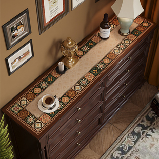 复古餐边柜桌垫长条电视柜桌垫中古风台面垫防水防油玄关鞋柜桌布