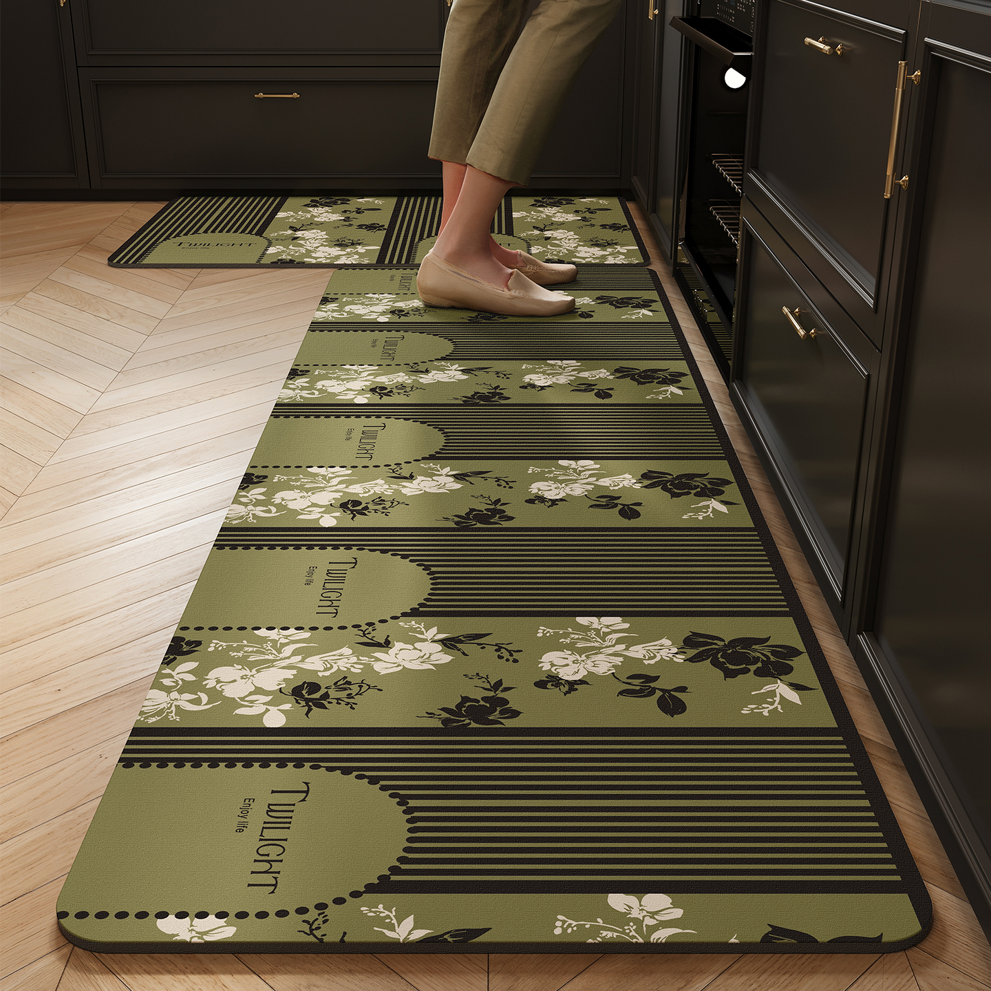 绿色硅藻泥厨房地垫中古风吸水防滑防油可擦免洗耐脏家用脚垫地毯