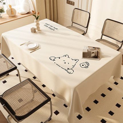 奶油风小羊皮餐桌桌布防水防油免洗轻奢高级氛围感长方形茶几台布