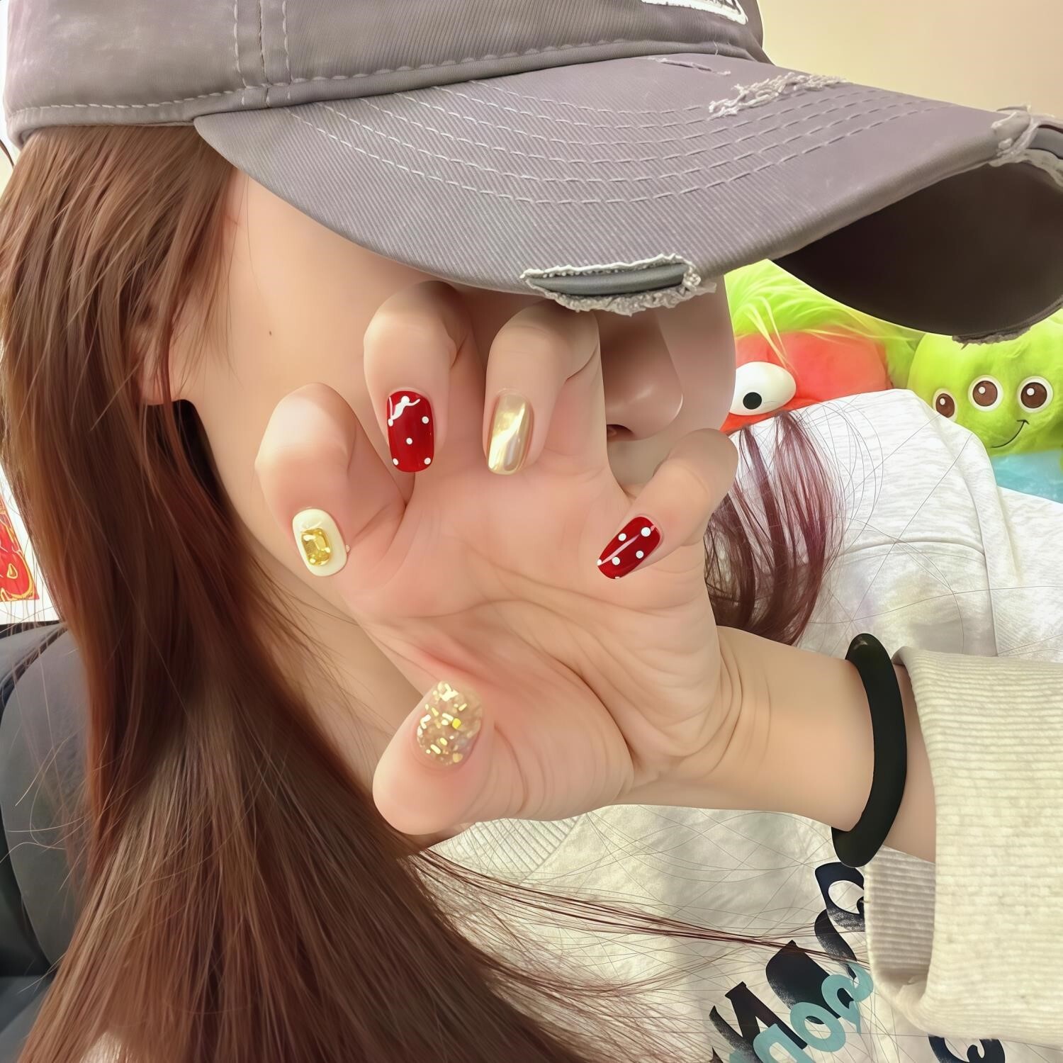 纯手工2026新款穿戴甲美甲红色波点带钻俏皮甜短方显白新娘孕妇