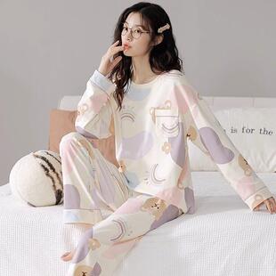 甜美可爱风睡衣女秋冬季新款圆领长袖长裤学生宿舍大码家居服套装