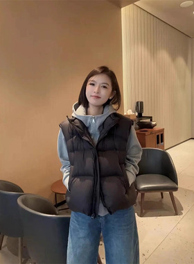 冬新款设计感面包泡芙羽绒服马甲女立领白鸭绒外穿坎肩外套