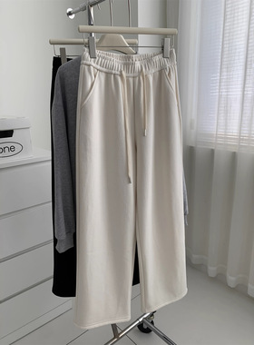 肌理感雪花绒直筒阔腿裤女松弛感显瘦百搭加绒加厚高腰休闲裤冬款