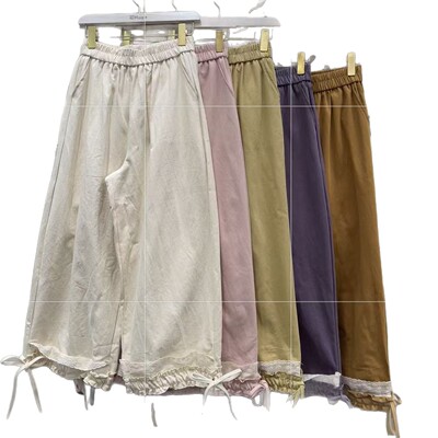 新款甜美减龄花边长裤